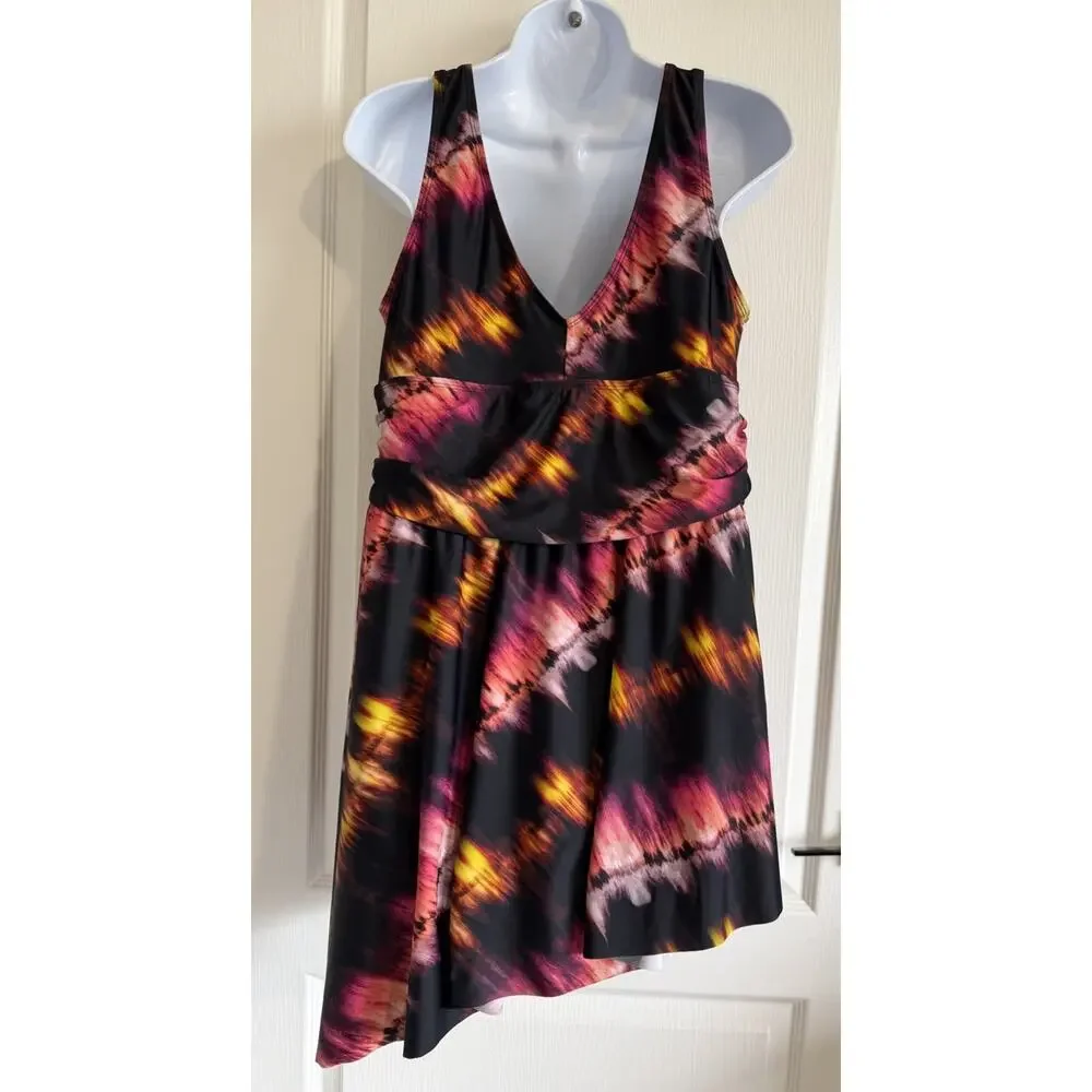 Torrid Size 1 1X 14-16 Wireless Short Asymmetrical Swim Dress with Brief Tie Dye